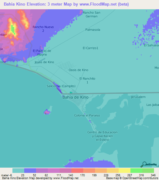 Bahia Kino,Mexico Elevation Map