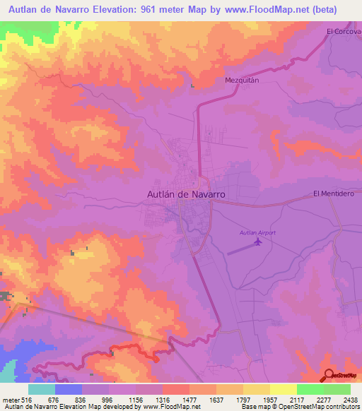 Autlan de Navarro,Mexico Elevation Map