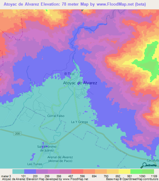 Atoyac de Alvarez,Mexico Elevation Map