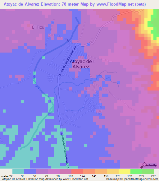 Atoyac de Alvarez,Mexico Elevation Map