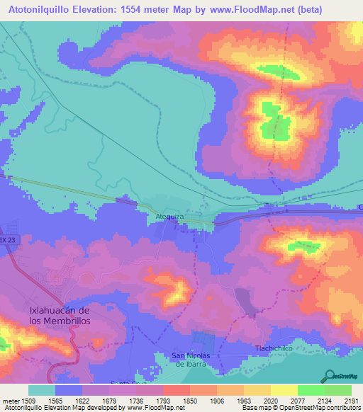 Atotonilquillo,Mexico Elevation Map