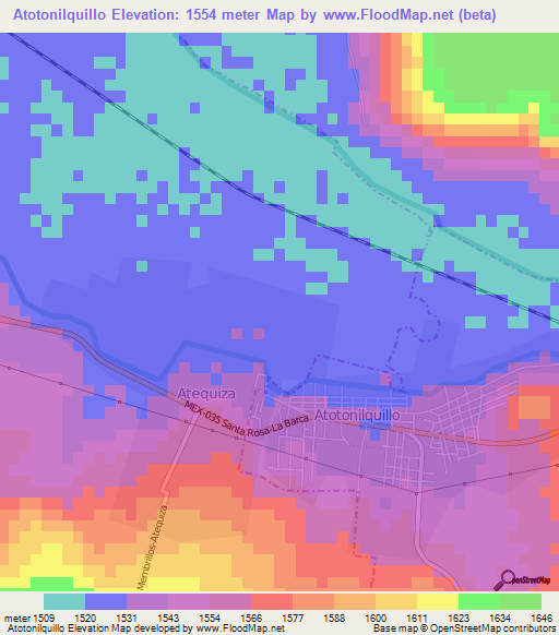 Atotonilquillo,Mexico Elevation Map