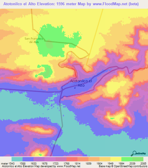 Atotonilco el Alto,Mexico Elevation Map