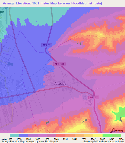 Arteaga,Mexico Elevation Map