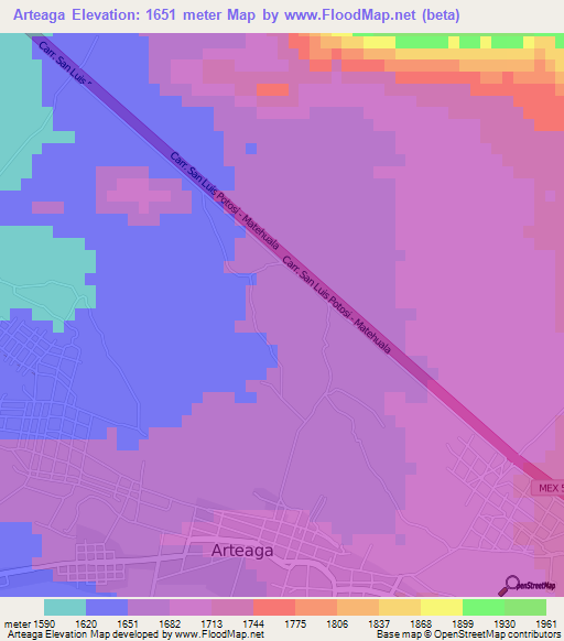 Arteaga,Mexico Elevation Map