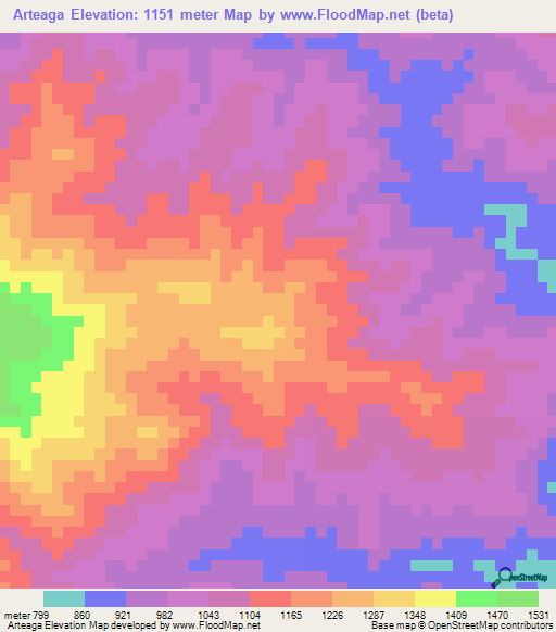 Arteaga,Mexico Elevation Map