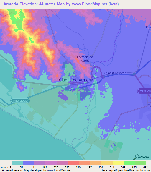 Armeria,Mexico Elevation Map