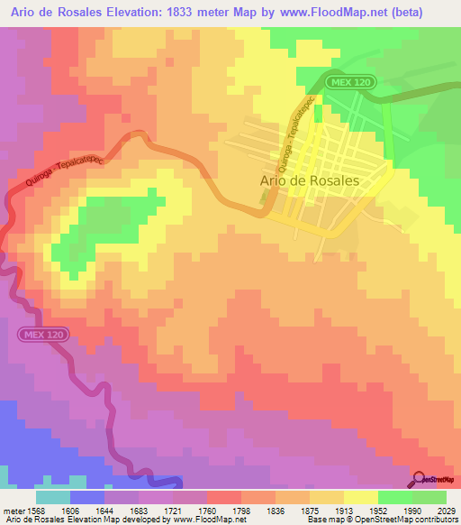 Ario de Rosales,Mexico Elevation Map