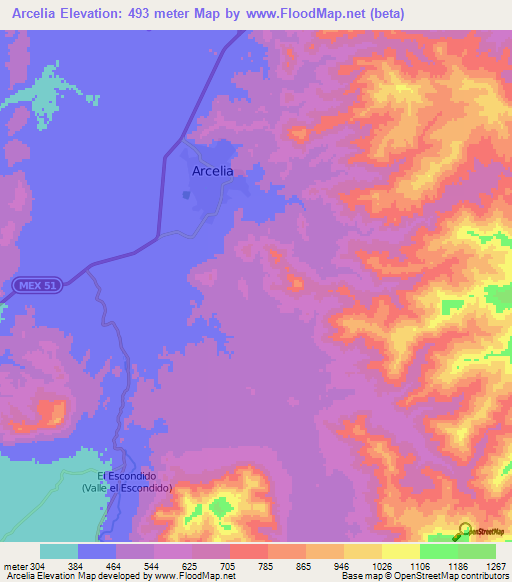 Arcelia,Mexico Elevation Map