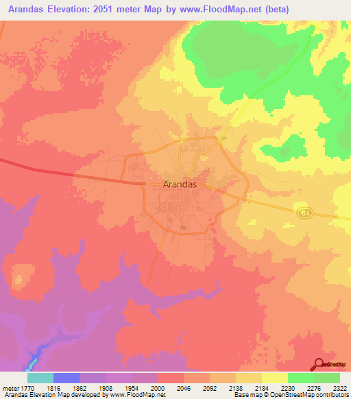 Arandas,Mexico Elevation Map