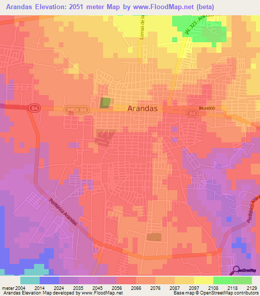 Arandas,Mexico Elevation Map