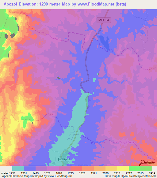 Apozol,Mexico Elevation Map