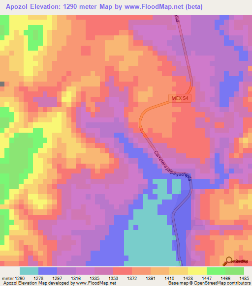 Apozol,Mexico Elevation Map