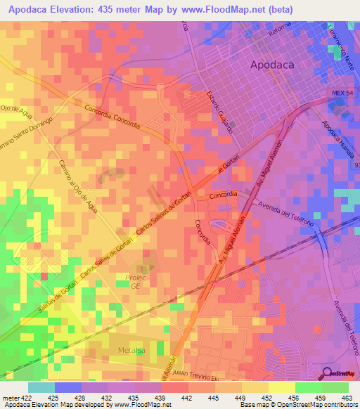 Apodaca,Mexico Elevation Map