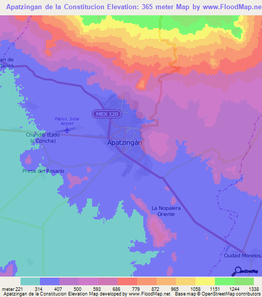 Apatzingan de la Constitucion,Mexico Elevation Map