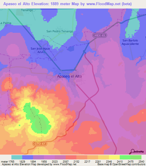 Apaseo el Alto,Mexico Elevation Map