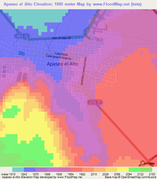 Apaseo el Alto,Mexico Elevation Map