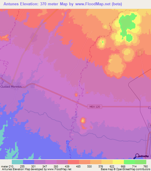 Antunes,Mexico Elevation Map