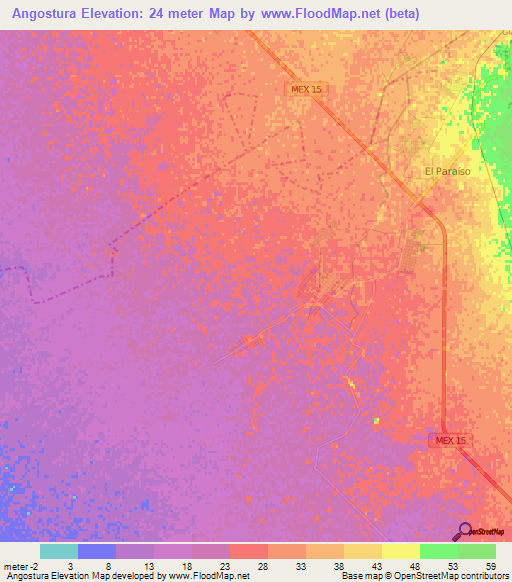 Angostura,Mexico Elevation Map