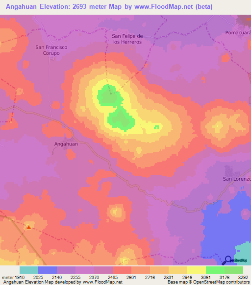 Angahuan,Mexico Elevation Map