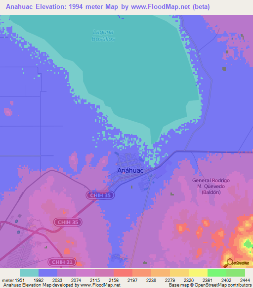 Anahuac,Mexico Elevation Map