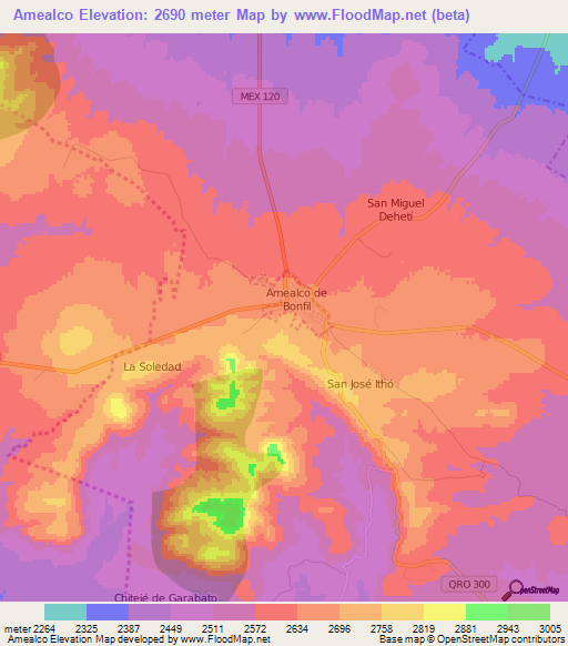 Amealco,Mexico Elevation Map