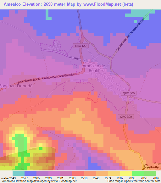 Amealco,Mexico Elevation Map