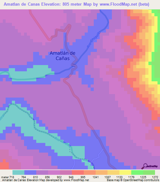 Amatlan de Canas,Mexico Elevation Map