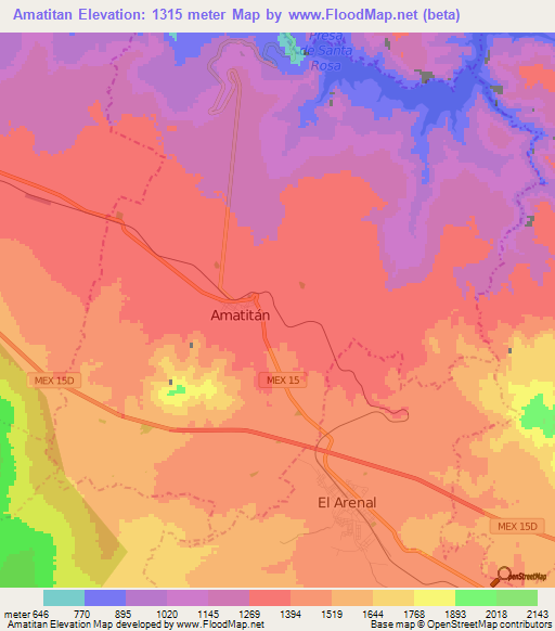 Amatitan,Mexico Elevation Map