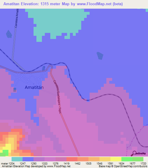 Amatitan,Mexico Elevation Map