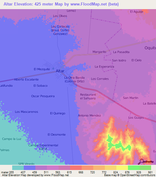 Altar,Mexico Elevation Map