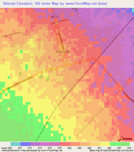 Allende,Mexico Elevation Map