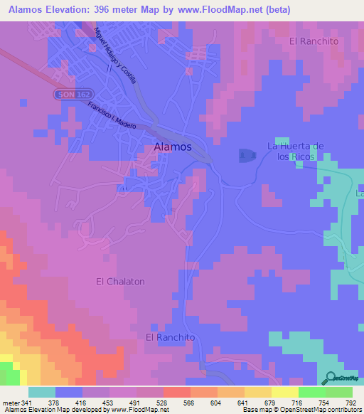 Alamos,Mexico Elevation Map