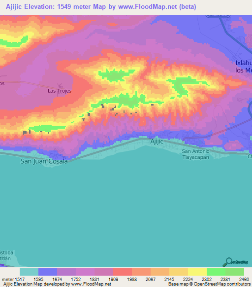 Ajijic,Mexico Elevation Map