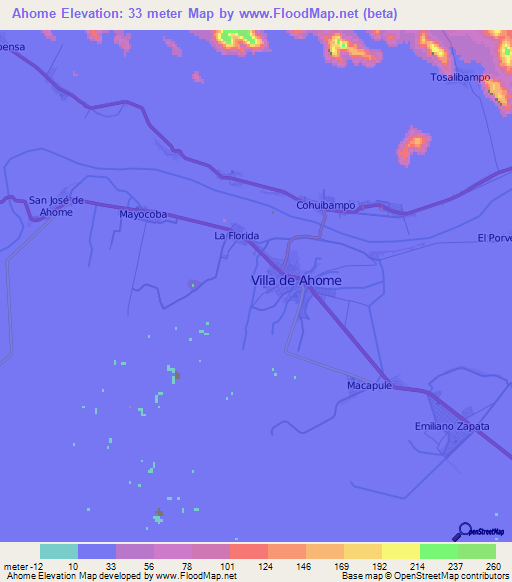 Ahome,Mexico Elevation Map