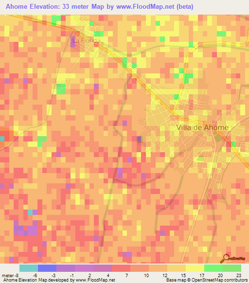 Ahome,Mexico Elevation Map