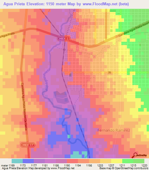 Agua Prieta,Mexico Elevation Map