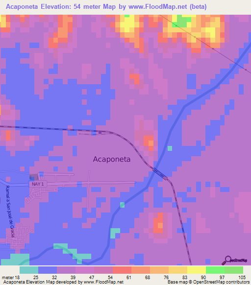 Acaponeta,Mexico Elevation Map