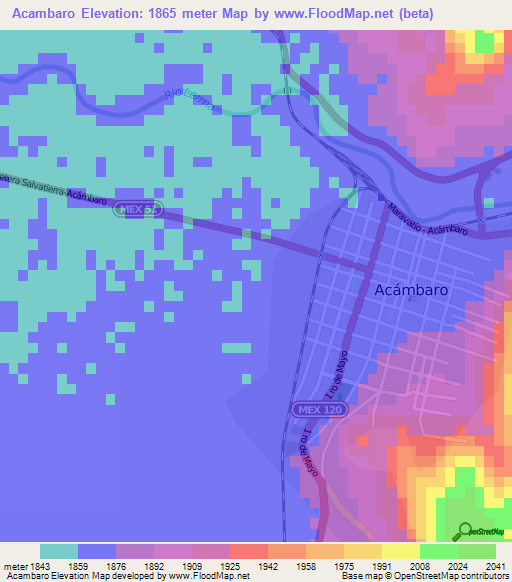 Acambaro,Mexico Elevation Map