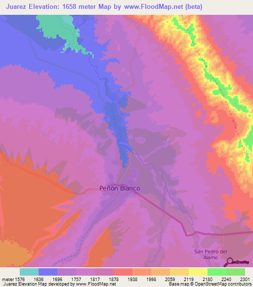 Juarez,Mexico Elevation Map