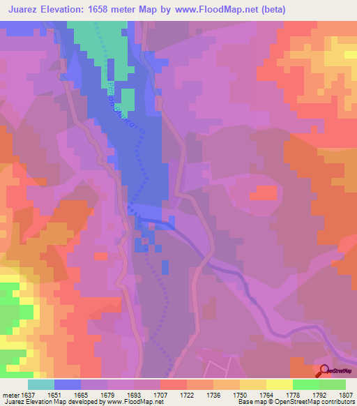 Juarez,Mexico Elevation Map