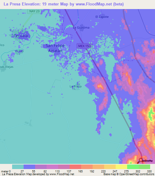 La Presa,Mexico Elevation Map