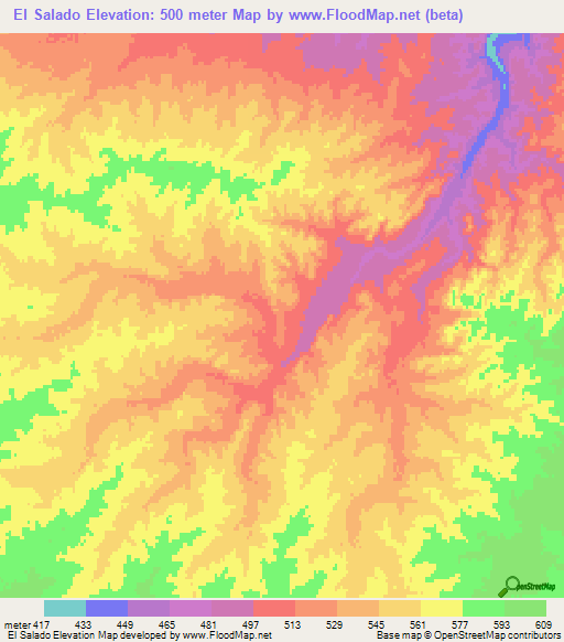 El Salado,Mexico Elevation Map