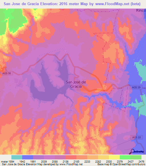 San Jose de Gracia,Mexico Elevation Map