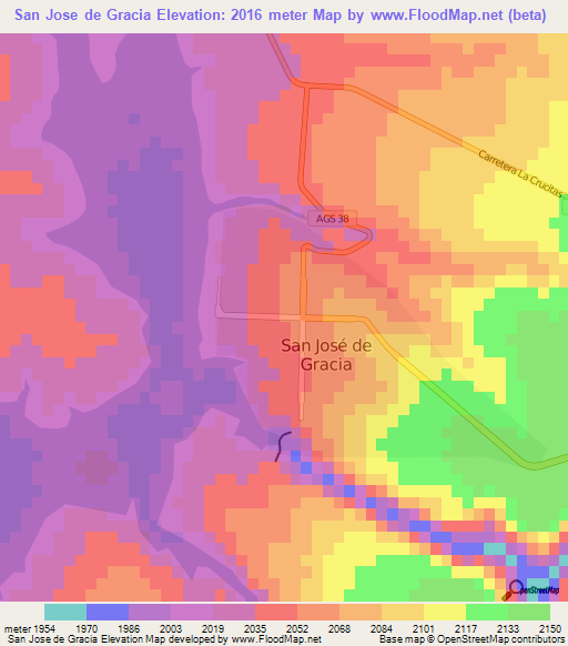 San Jose de Gracia,Mexico Elevation Map