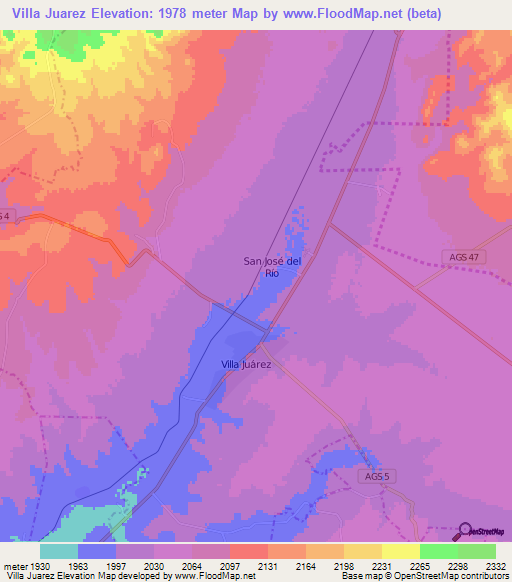 Villa Juarez,Mexico Elevation Map