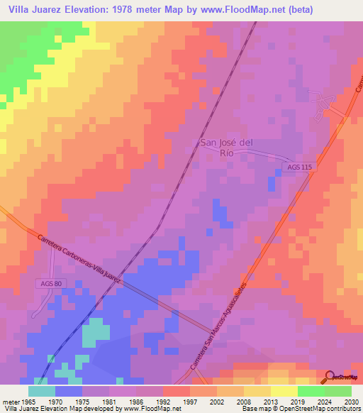 Villa Juarez,Mexico Elevation Map