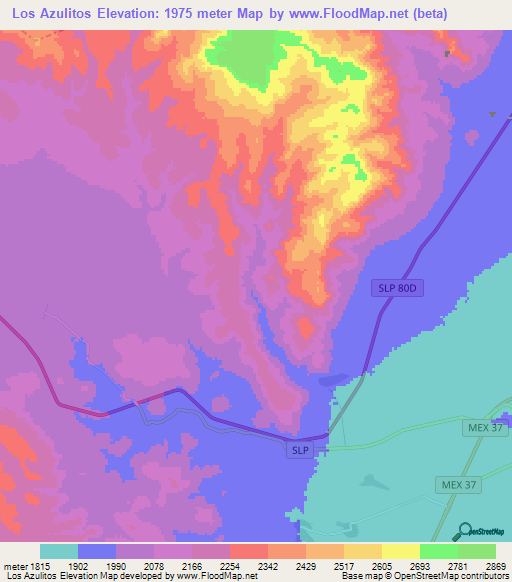 Los Azulitos,Mexico Elevation Map