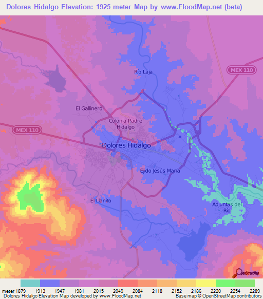 Dolores Hidalgo,Mexico Elevation Map