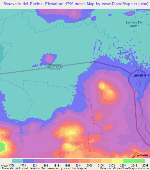 Maravatio del Encinal,Mexico Elevation Map